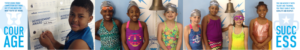 Swim School students by the SwimRVA bell of success